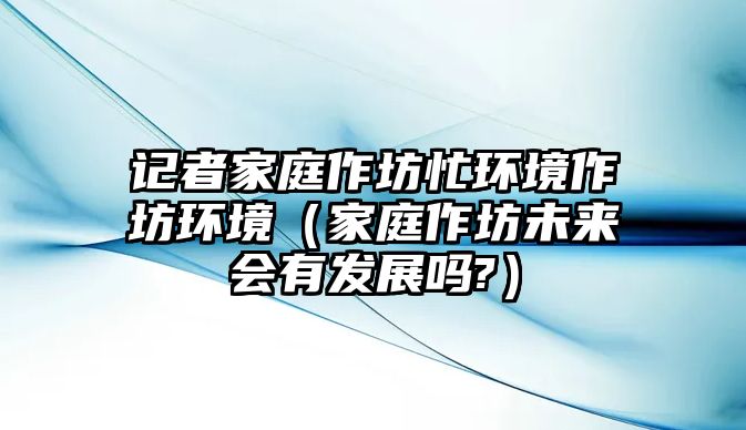 記者家庭作坊忙環境作坊環境（家庭作坊未來會有發展嗎?）